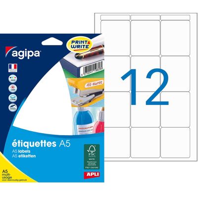 Apli Agipa - Etui A5 - 192 Étiquettes blanches multi-usages - 48,5 x 38 mm - coins arrondis - réf 114013