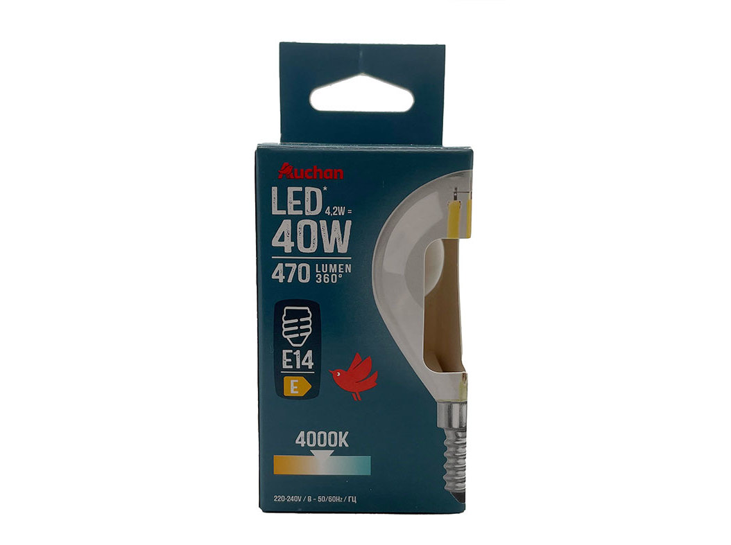 LÂMPADA LED ESFÉRICA AUCHAN E14 40W LUZ BRANCA CLARA