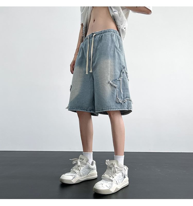 Femilina - Denim shorts met hoge taille en sterrenaccent