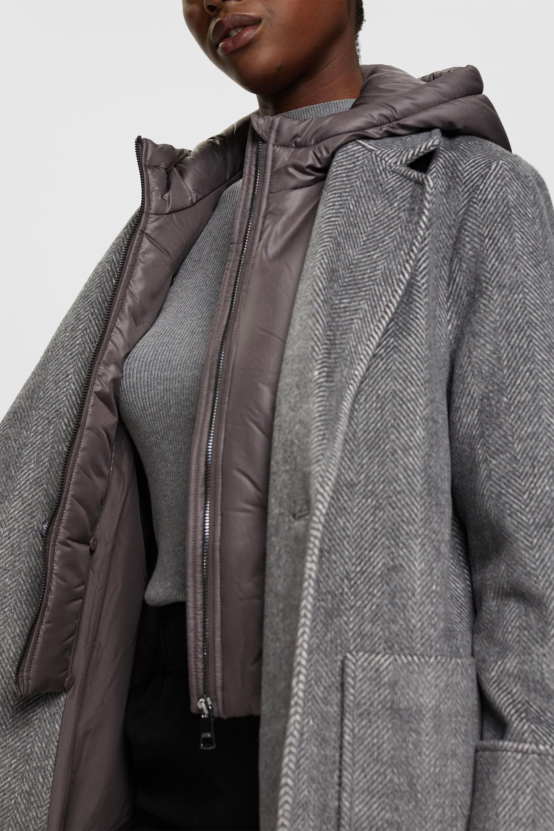Manteau en laine mélangée à capuche amovible
