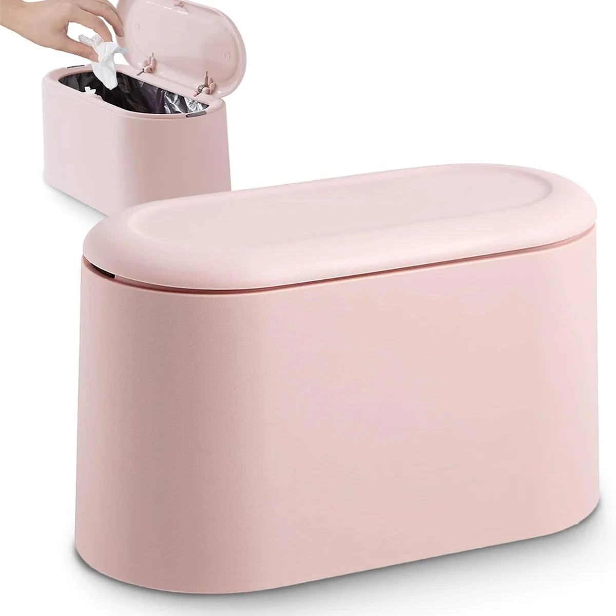 Petite Poubelle de Table de 1,8L avec Couvercle à Bouton-Poussoir rose