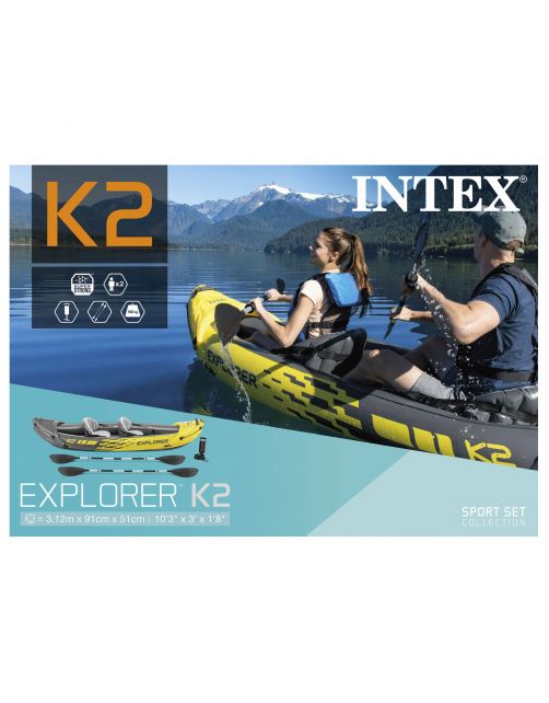 Intex Explorer K2 Kayak Set - 2 Pers - Luchtbedden - 312x91x51 cm Geel Incl. Peddels En Luchtpomp