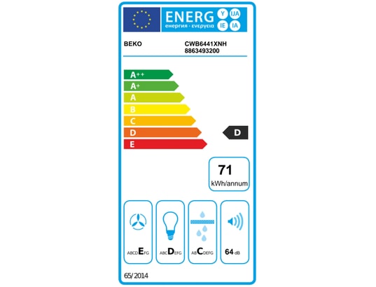 BEKO - Hotte decorative murale CWB6441XNH, 60 cm, 400 m3/h, 3 vitesses