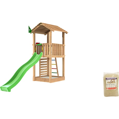 Jungle Gym Cottage 2.1 legetårn inkl. rutsjebane og 120 kg sand