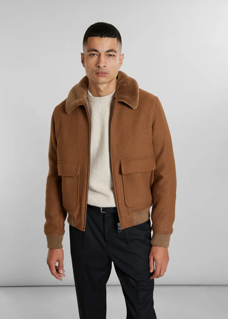 Blouson aviateur col mouton laine fabriquée en France L'Exception Paris