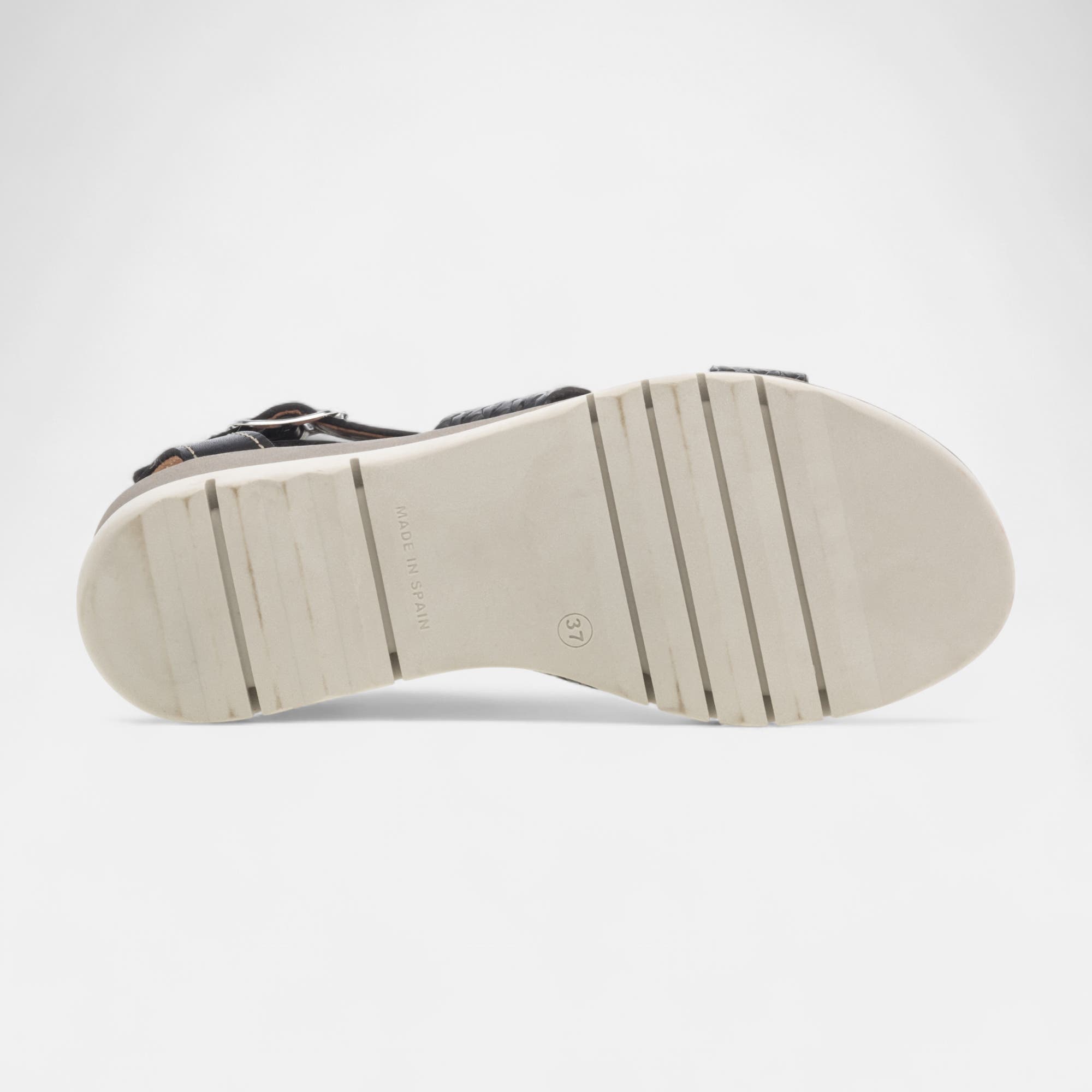 Sandales à talon compensé Femme en cuir noir