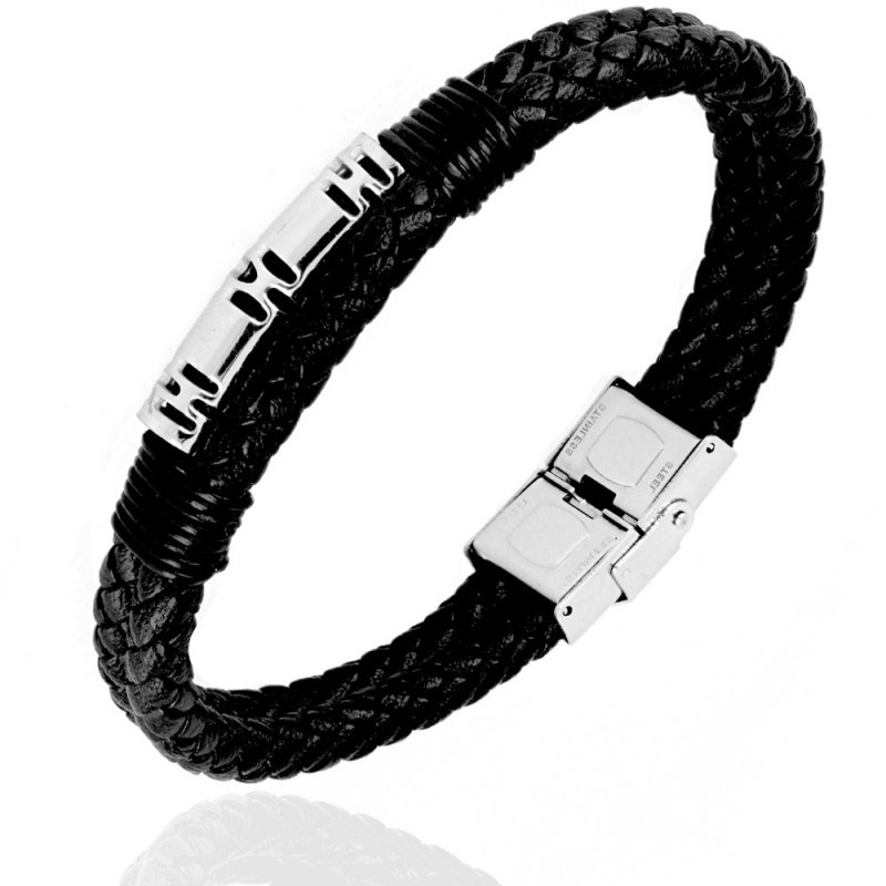 Bracelet Acier et Cuir - Tiki - Homme