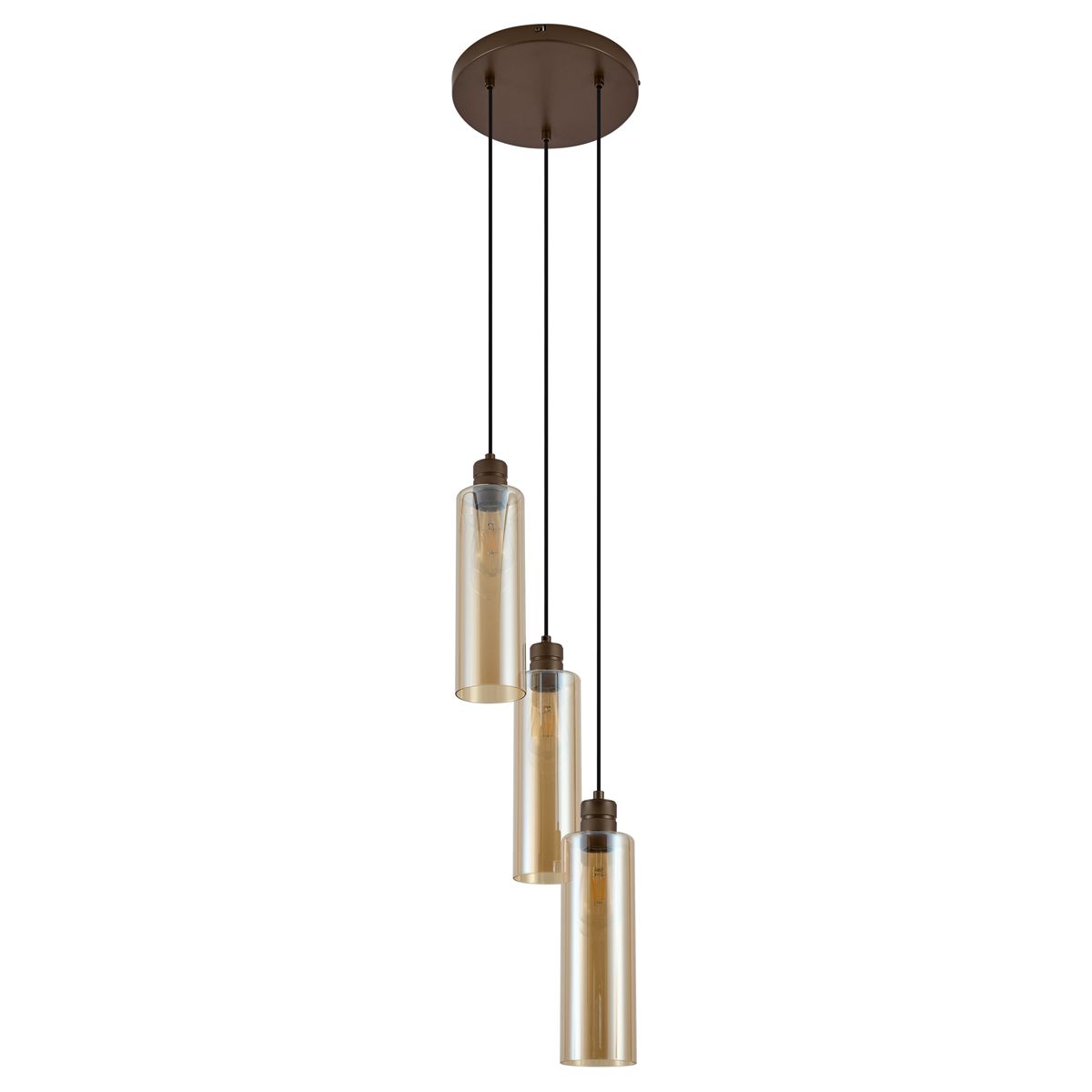 Hotel Chique hanglamp donker brons met amber glas 3-lichts - Stavelot