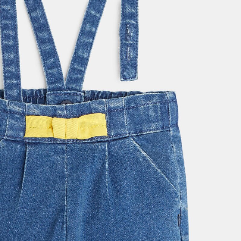 Pantalon denim à bretelles amovibles bleu bébé fille Bleu