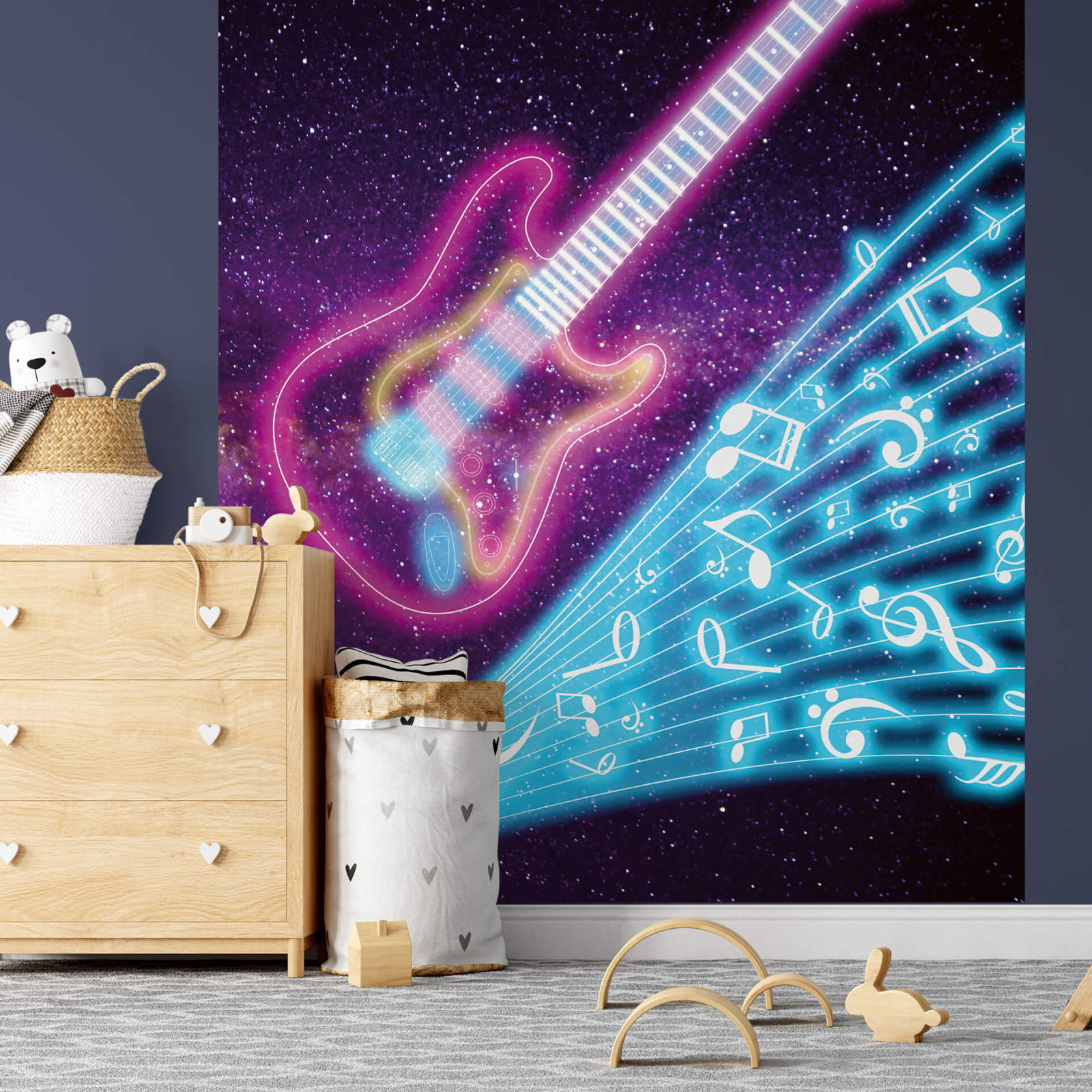 Fototapete DESIGNWALLS 2.0 - lila-türkis - Gitarre - 2,6 Meter