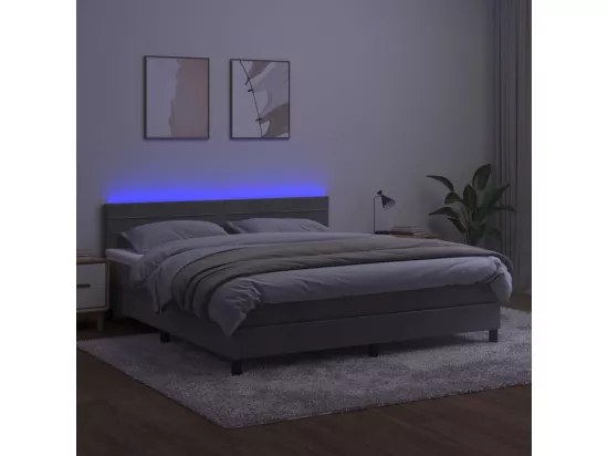 Sommier tapissier matelas et LED Gris clair 160x200 cm Velours