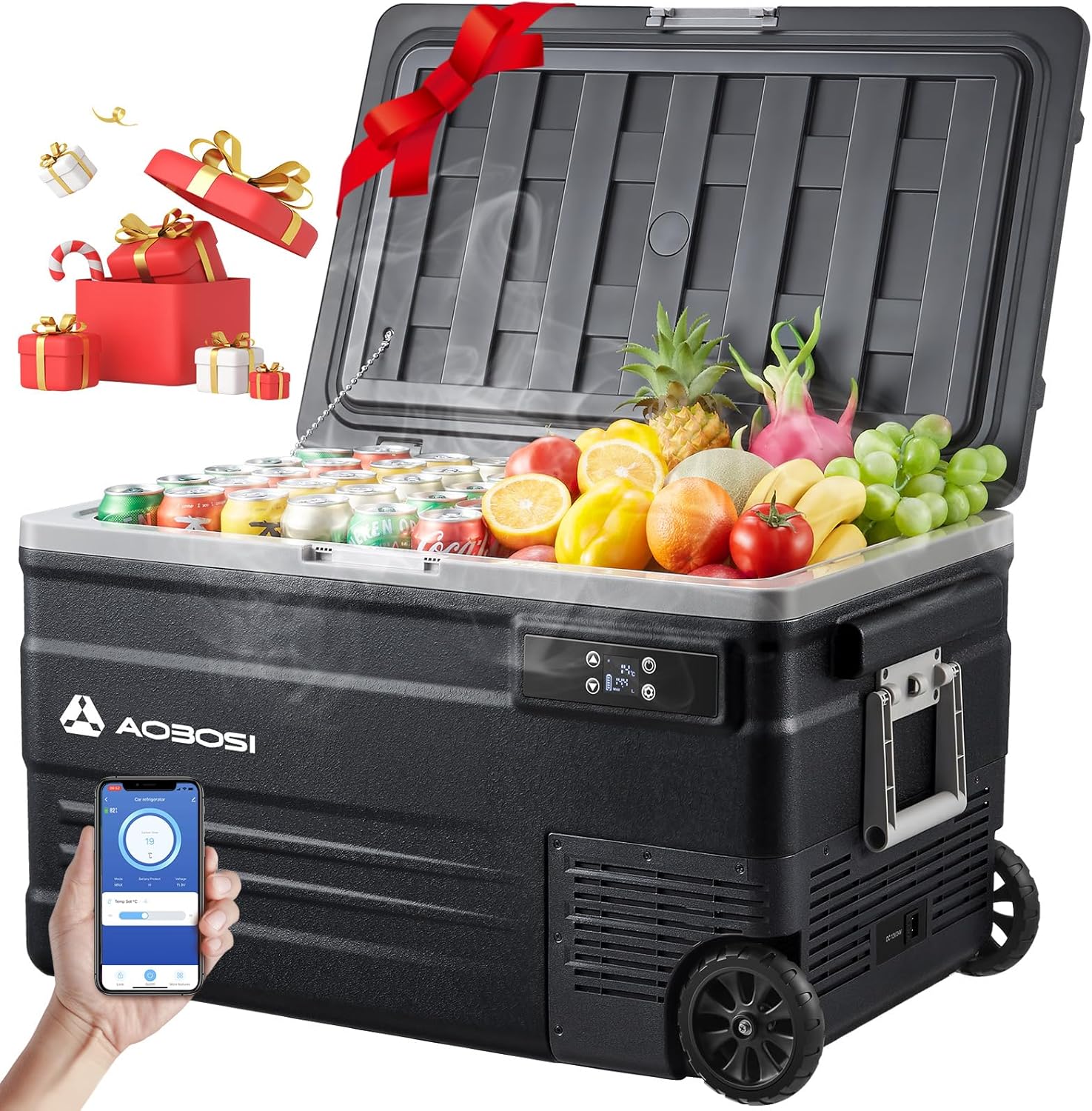 AAOBOSI 45L Glacière à Compresseur, Glaciere Électrique -20℃ à 20℃, Frigo Camion APP&Bouton Contrôle, 12/24V DC et 100-240V AC Glaciere Camping Pour Voiture, Camion, Bateau et Prise De Courant