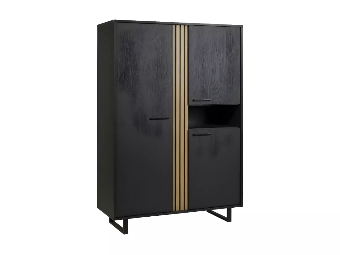 Meuble de rangement XL avec pieds en métal, coloris noir et chêne, collection LOFT, grande capacité de rangement