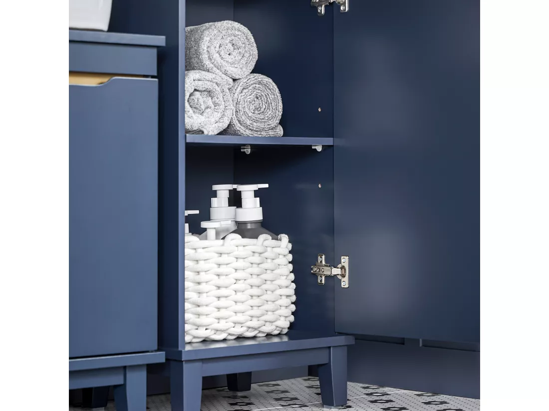 SoBuy BZR112-B Meuble Colonne de Salle de Bain, Armoire Haute, Étagère de Rangement, Placard de Rangement, Colonne de Rangement Bleu foncé