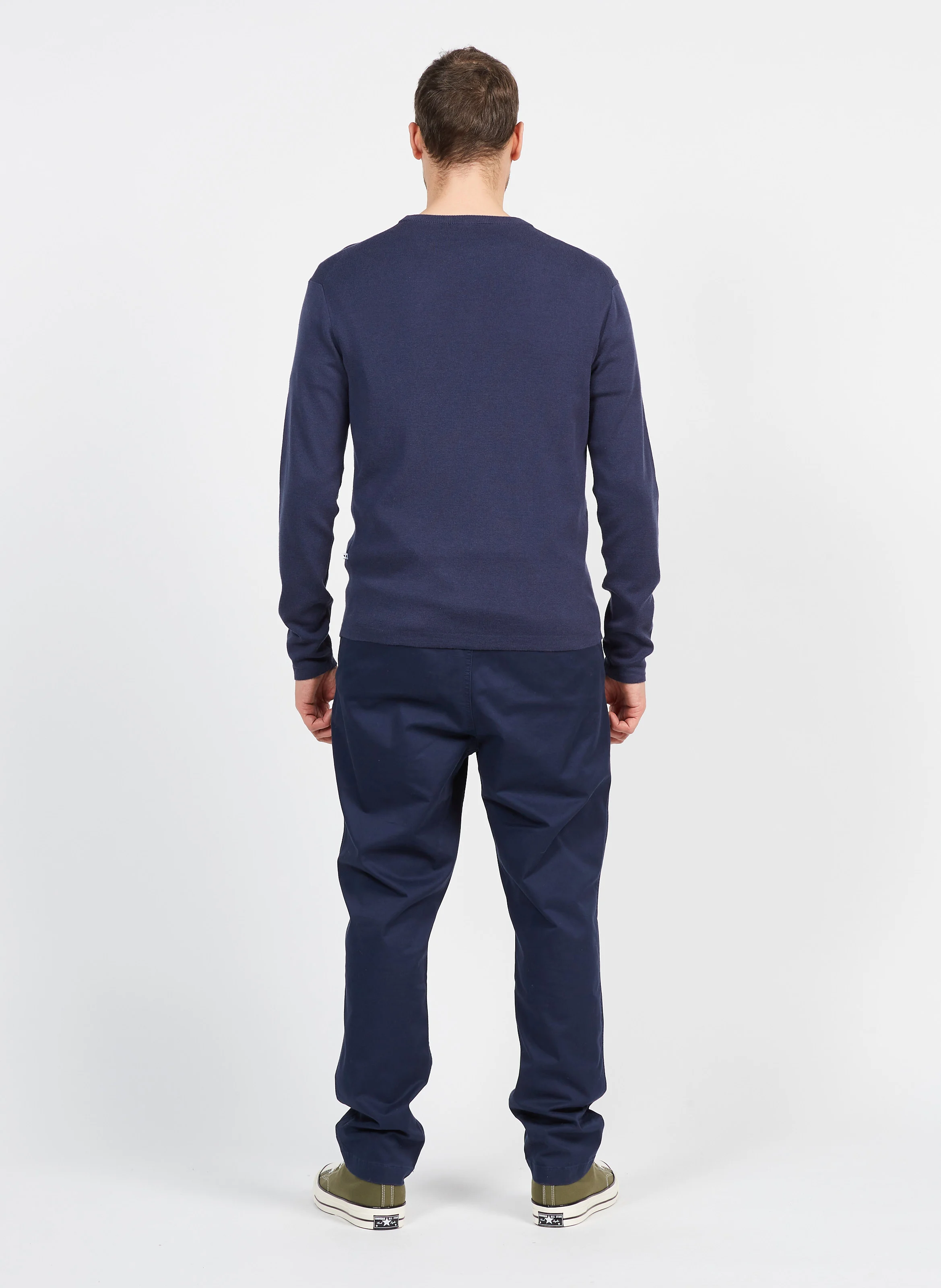 YASON - Pull col rond regular-fit en coton bio mélangé| Bleu