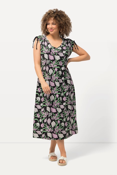 Jerseykleid, Meeresmotive, V-Ausschnitt, ärmellos