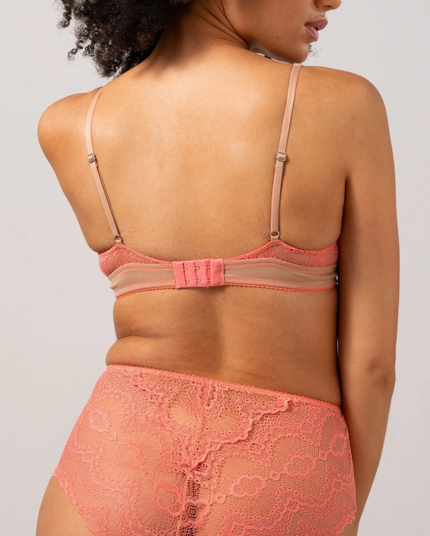 Understatement Underwear Lace Mesh Plunge Bralette coral sand