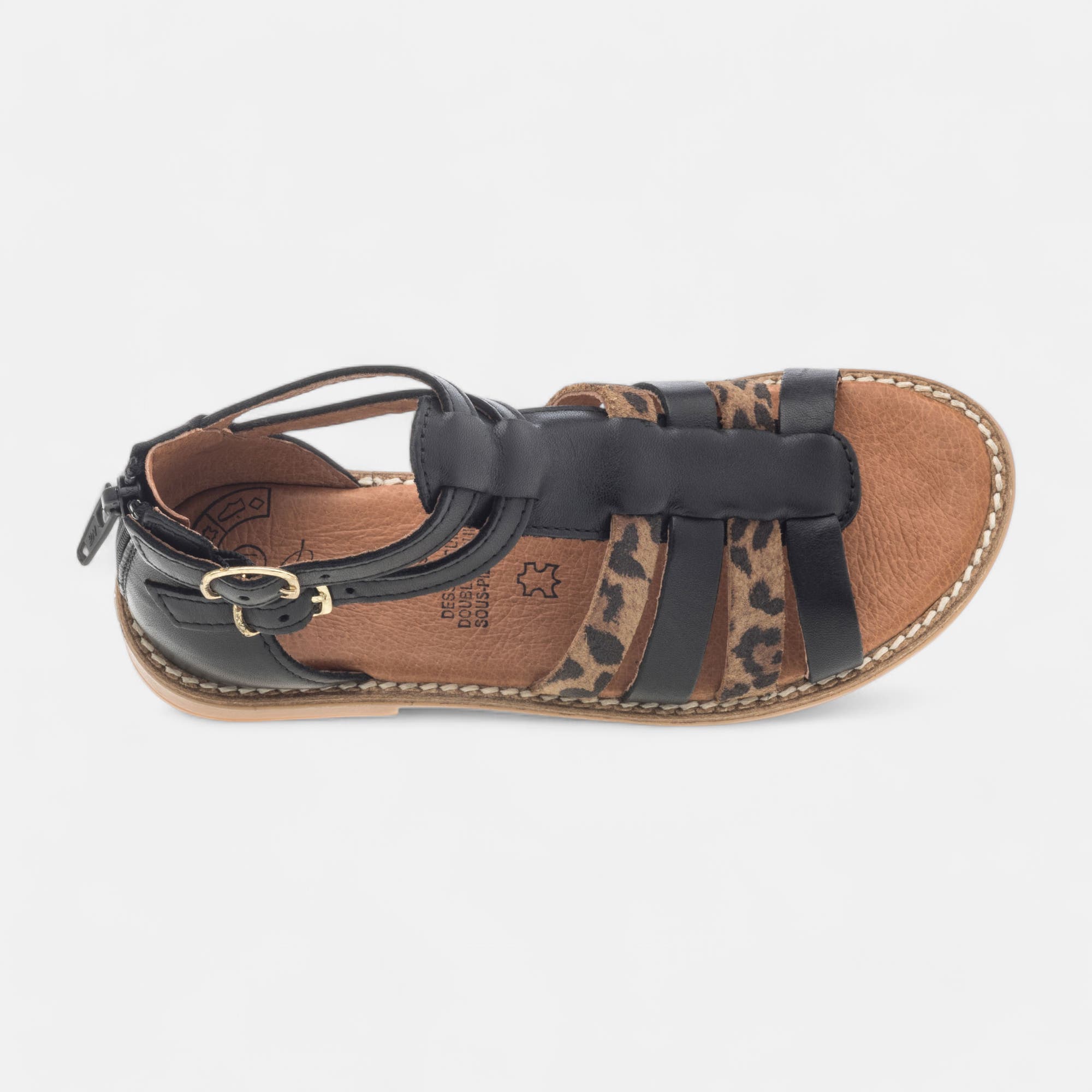 Nu-pieds Fille en cuir noir