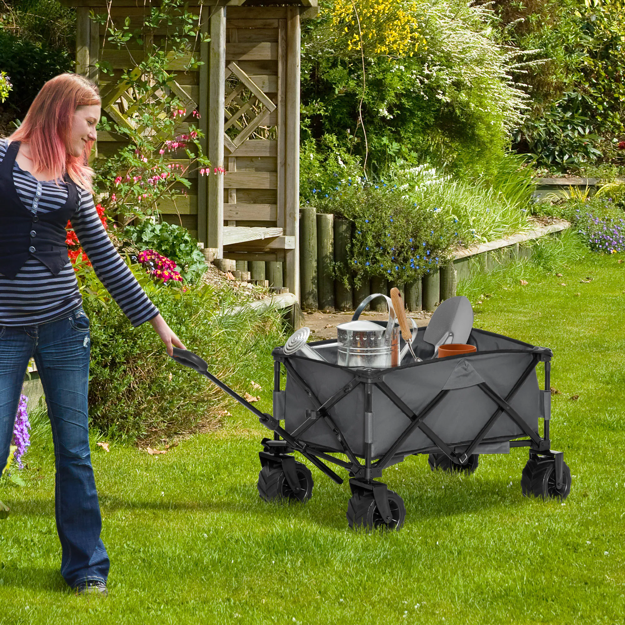 Outsunny Gerätewagen Geräumiges Design, das bis zu 70 kg tragen kann 108L x 53B x 59-89H cm (LxBxH)