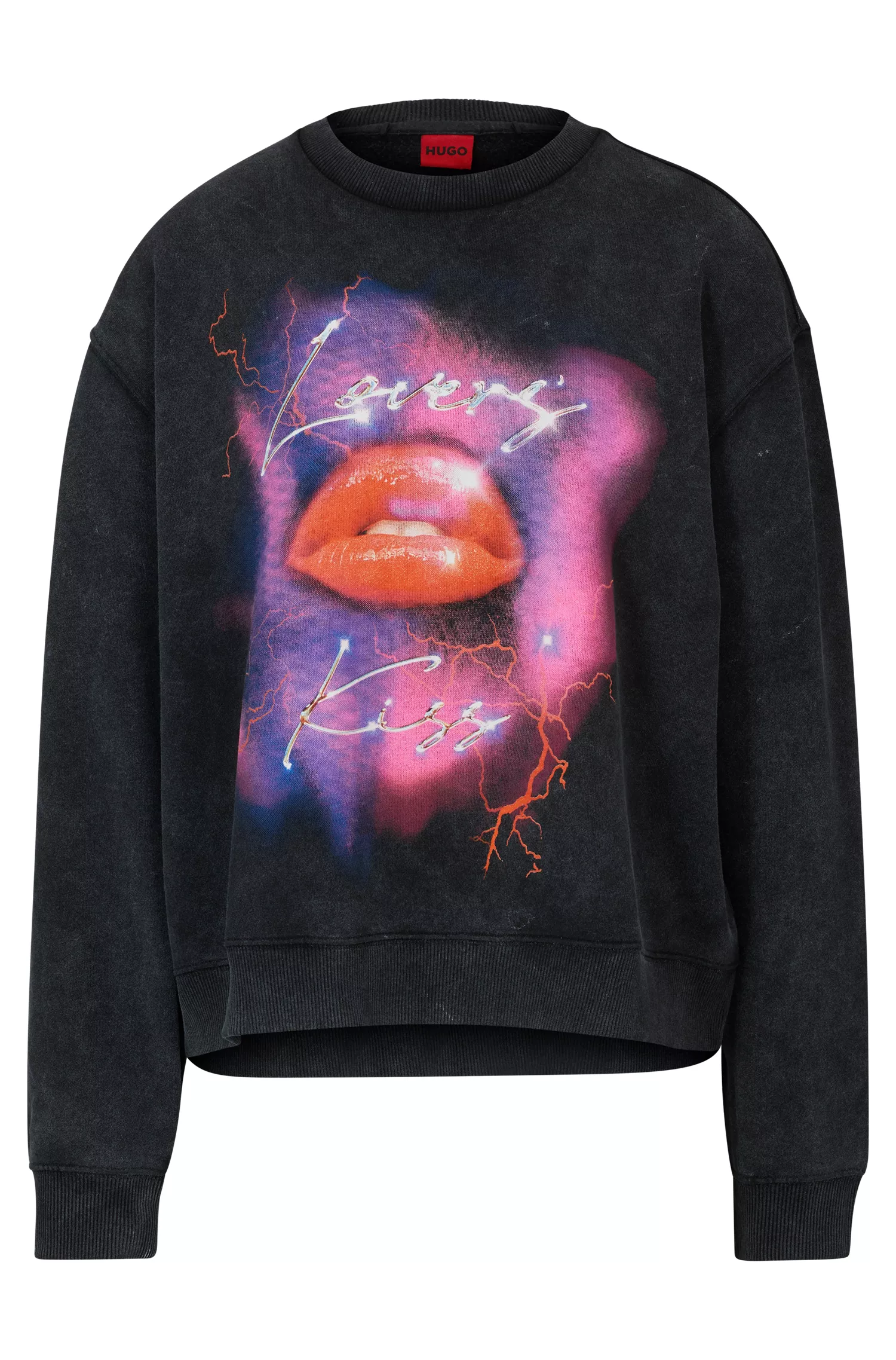 Moletom HUGO vermelho oversized em tecido felpudo francês com estampa sazonal.