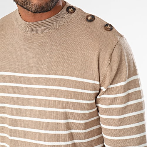 Pull A Rayures Beige Blanc