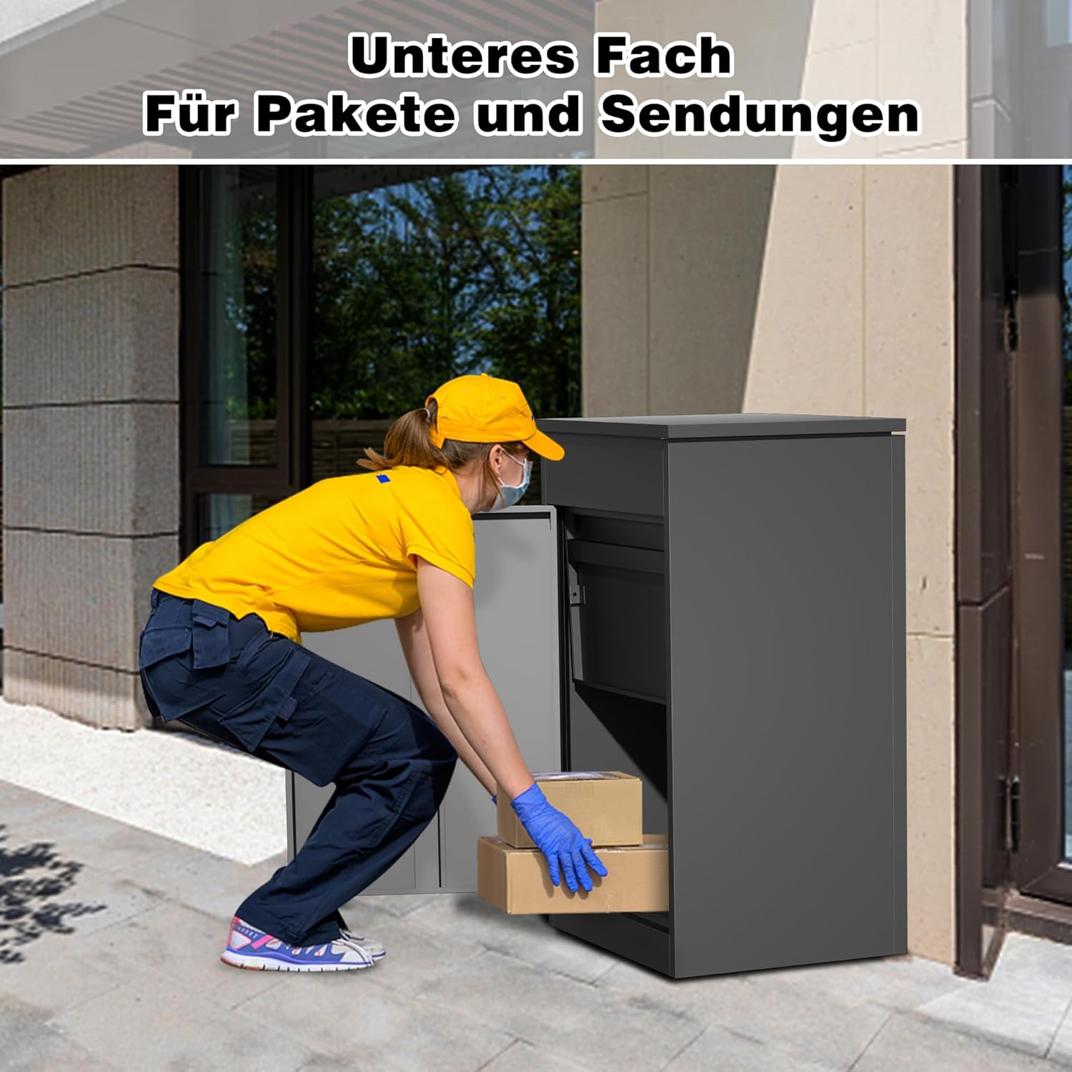 Paketbox Briefkasten mit Paketfach Paketbox Draussen Groß XXL Diebstahlgeschützter Paketbriefkasten Standbriefkasten mit Code-Schloss, wandmontiert wasserdicht für Veranda/Garten (33'(85CM))