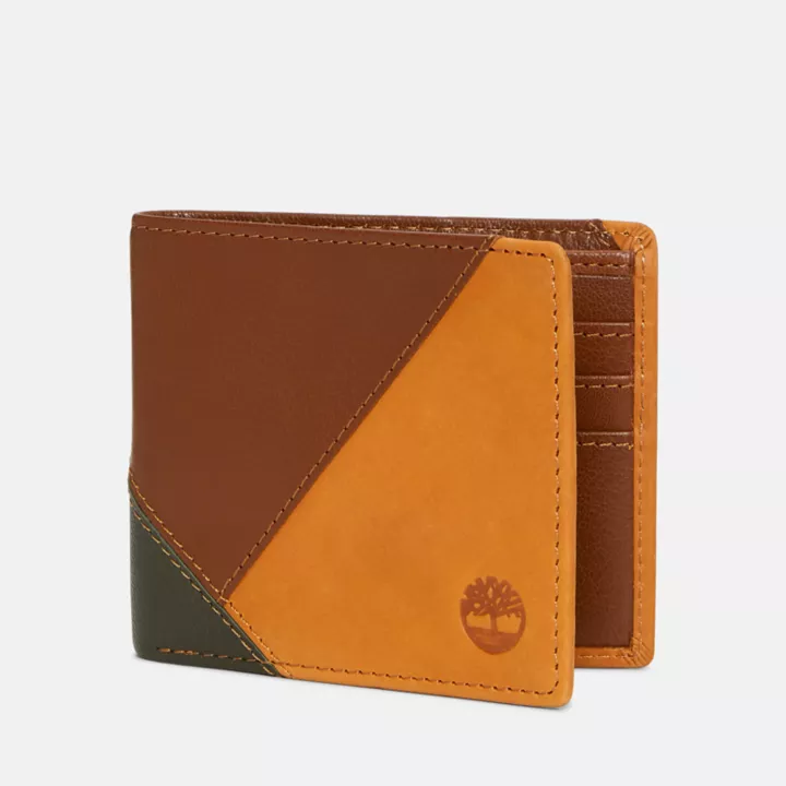 Carteira dobrável patchwork para homem na cor verde.