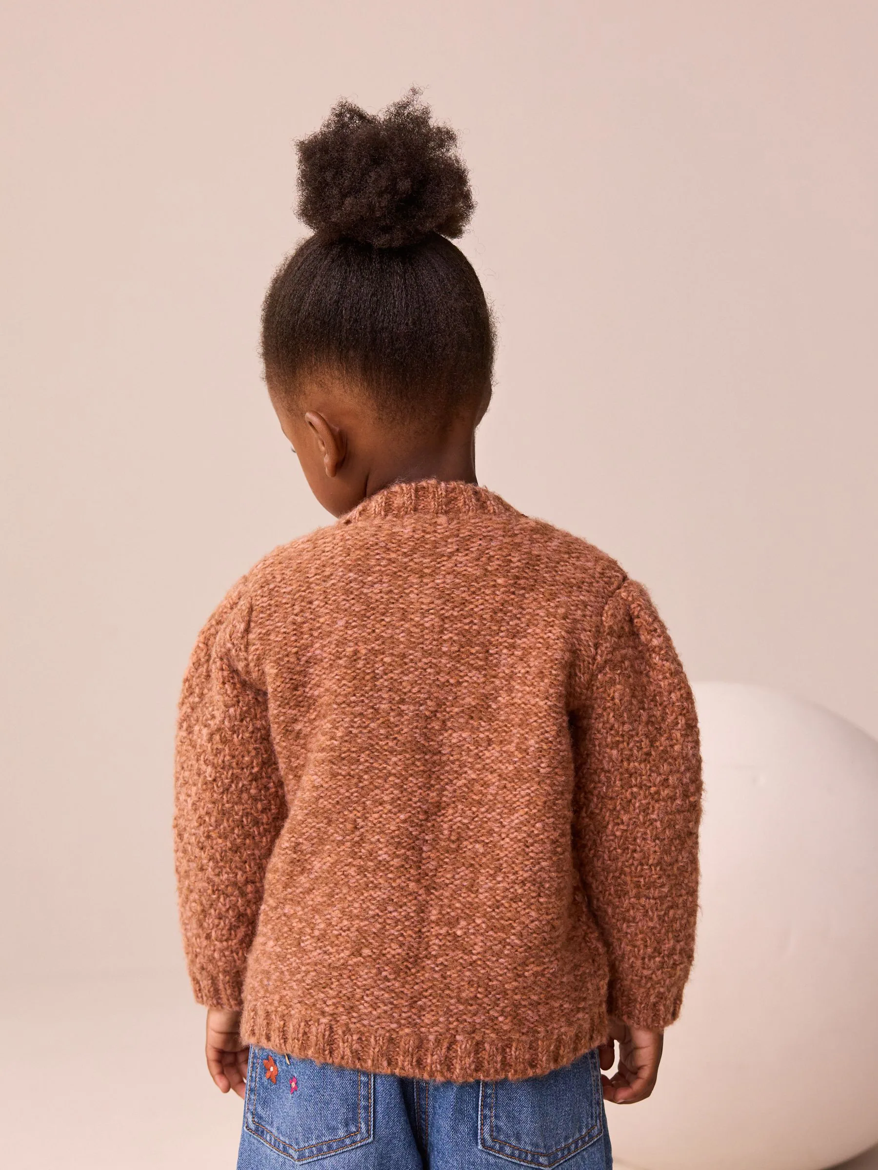 Chocoladebruin - Grofgebreid gebobbeld vest (3 mnd-10 jr)