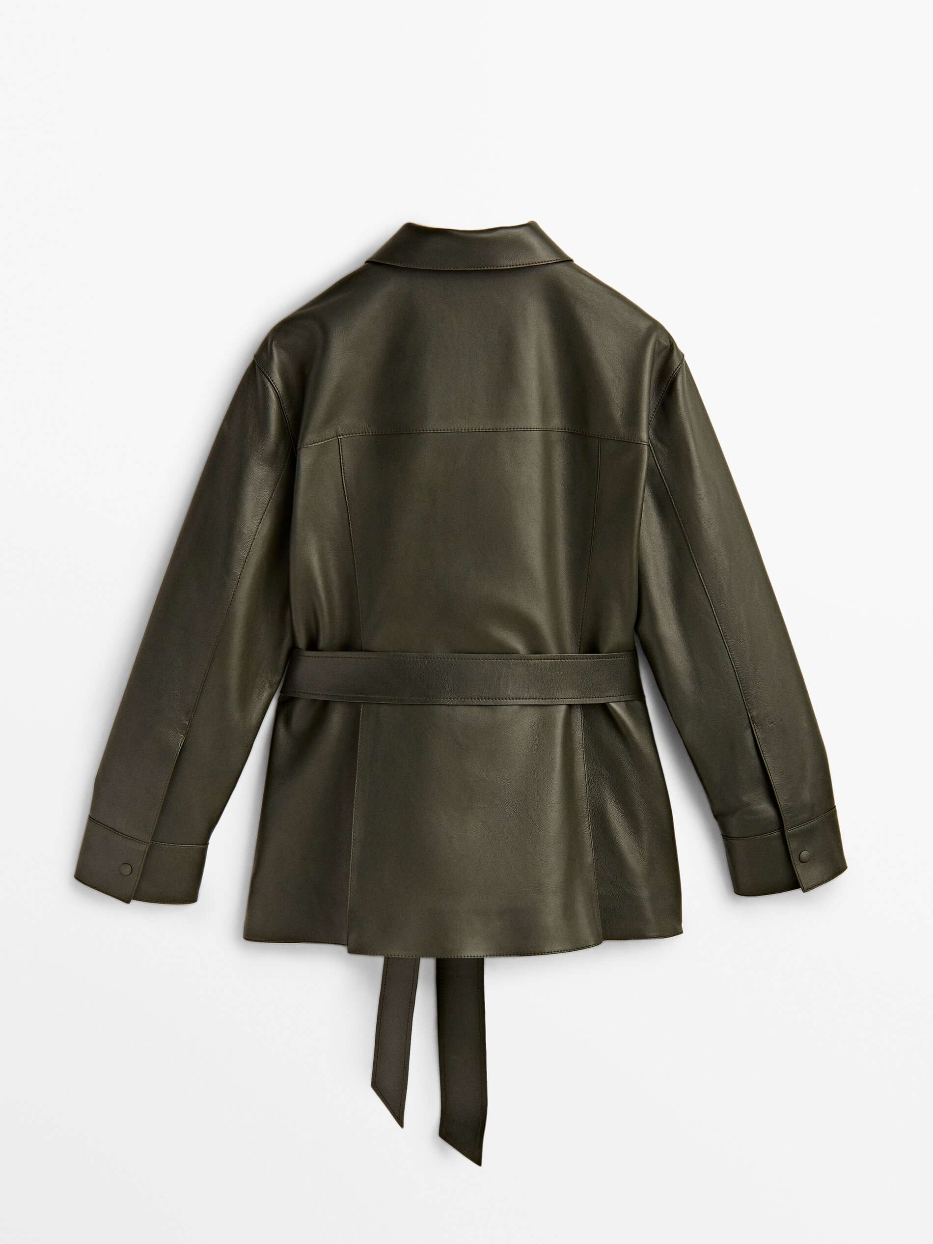 Jaqueta de couro napa com bolsos - VERDE