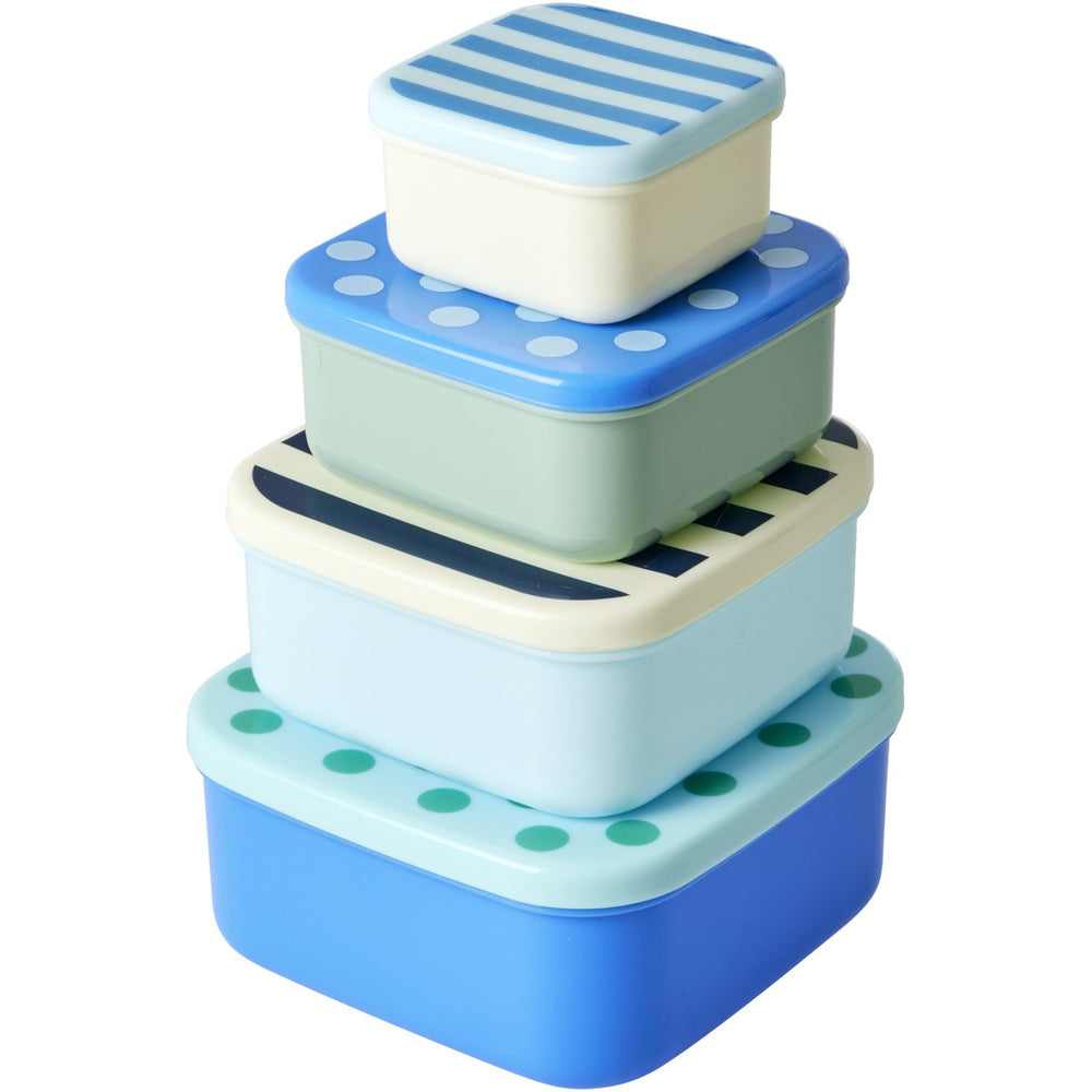 Køb Rice Plastic Food Boxes with Stripes and Dots Prints - Set of 4