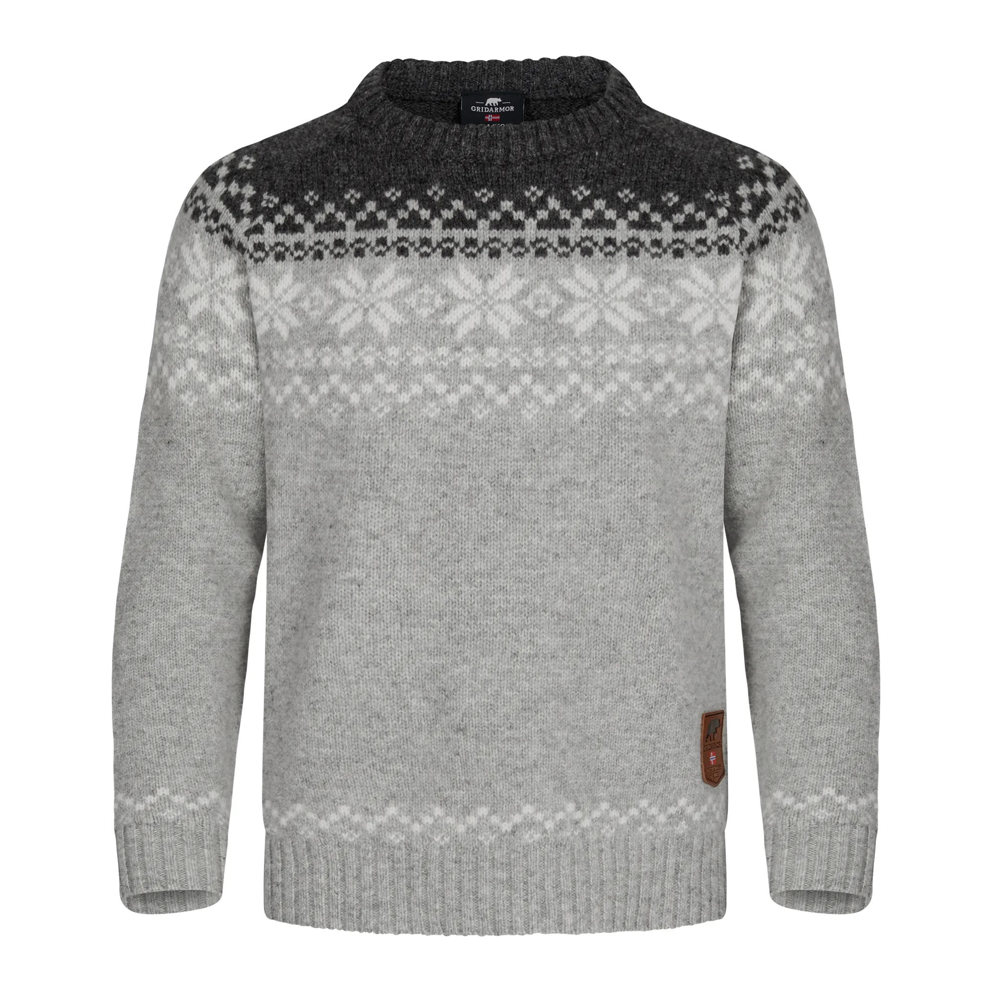 Gridarmor Kids' Snøkrystall Round Neck Ullgenser Light Grey/Dark Grey/White