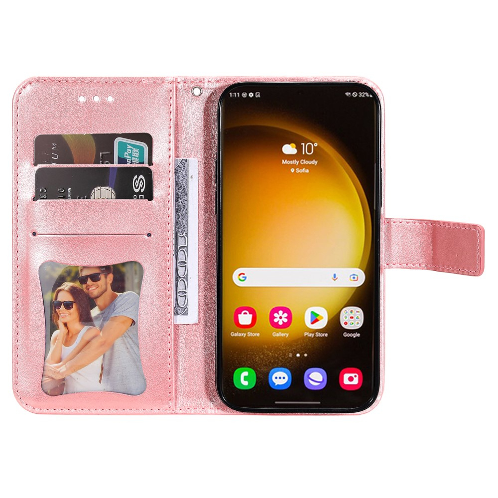 Samsung Galaxy S24 Ultra Leder Tasche Wallet - Mandala Flowers Imprint - Rosa