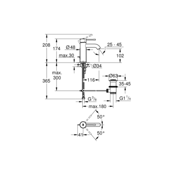 Grohe Colours Wastafelkraan Essence New S Grafiet met Waste