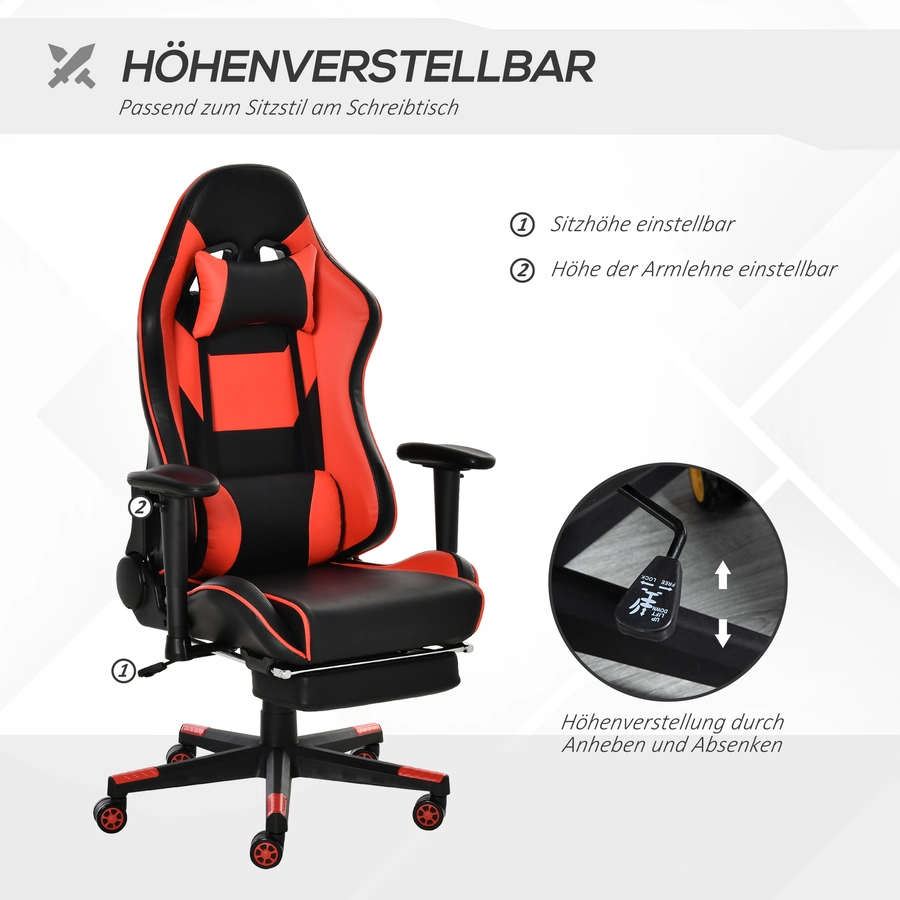 Vinsetto Gaming Stuhl mit Fußstütze bunt