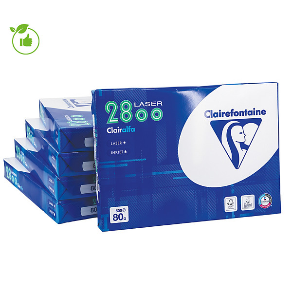 Papier blanc Clairalfa Laser 2800 A3 80g, 5 ramettes de 500 feuilles