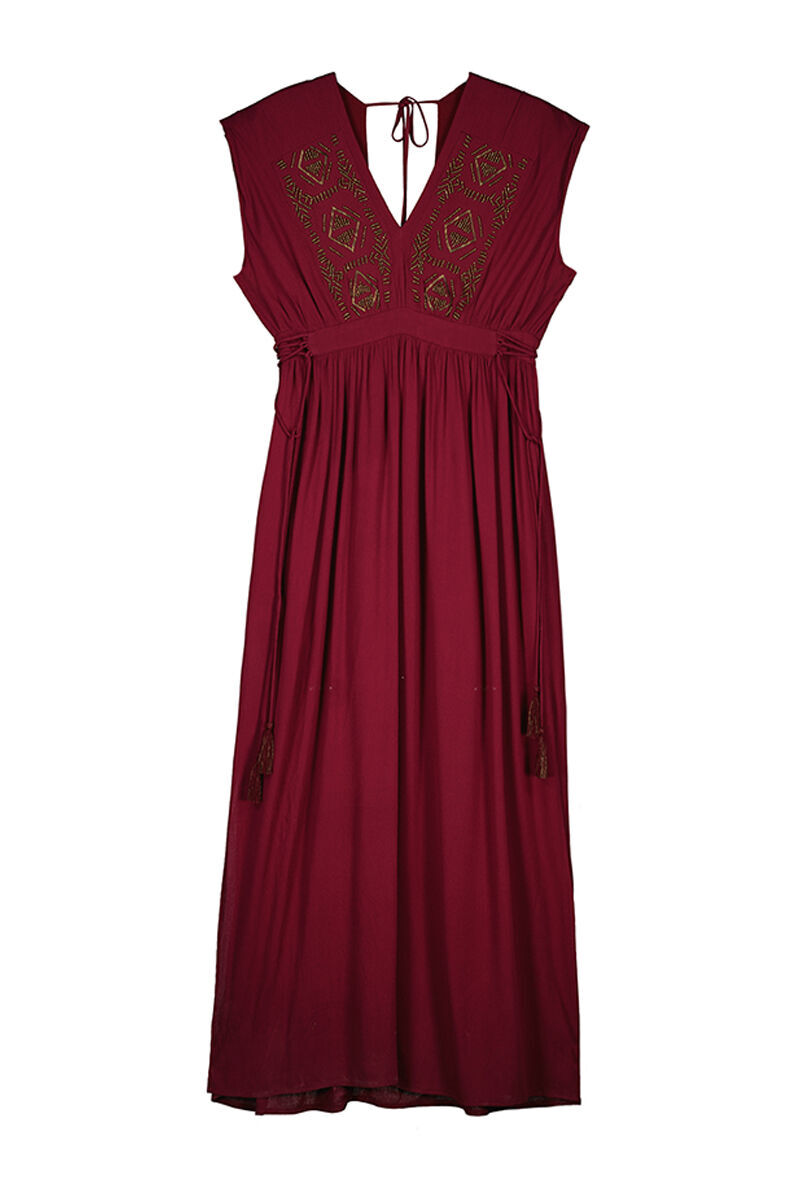 Vestido bordado abalorios - Vinho