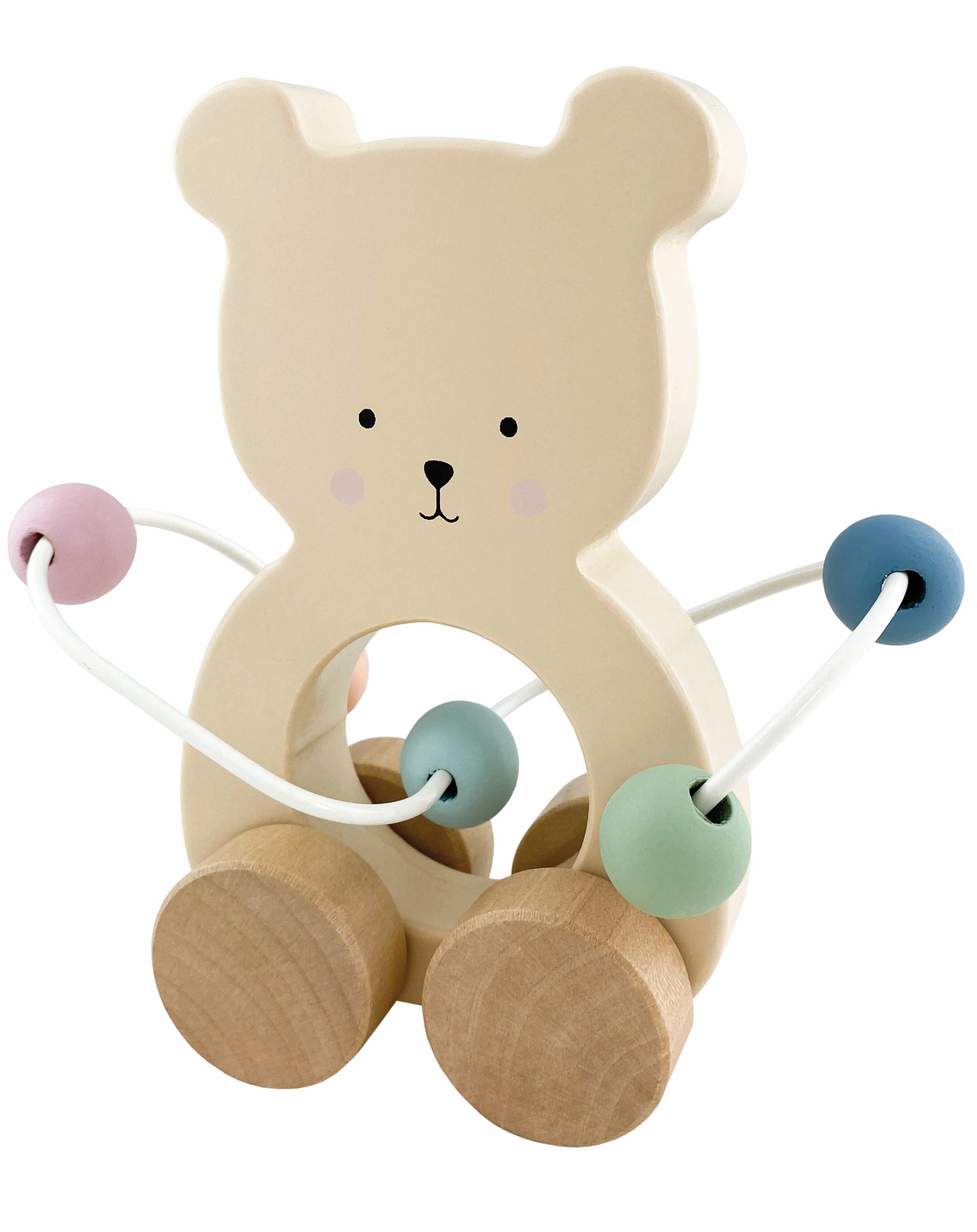 Motorikschleife ZIEH TEDDY aus Holz in natur