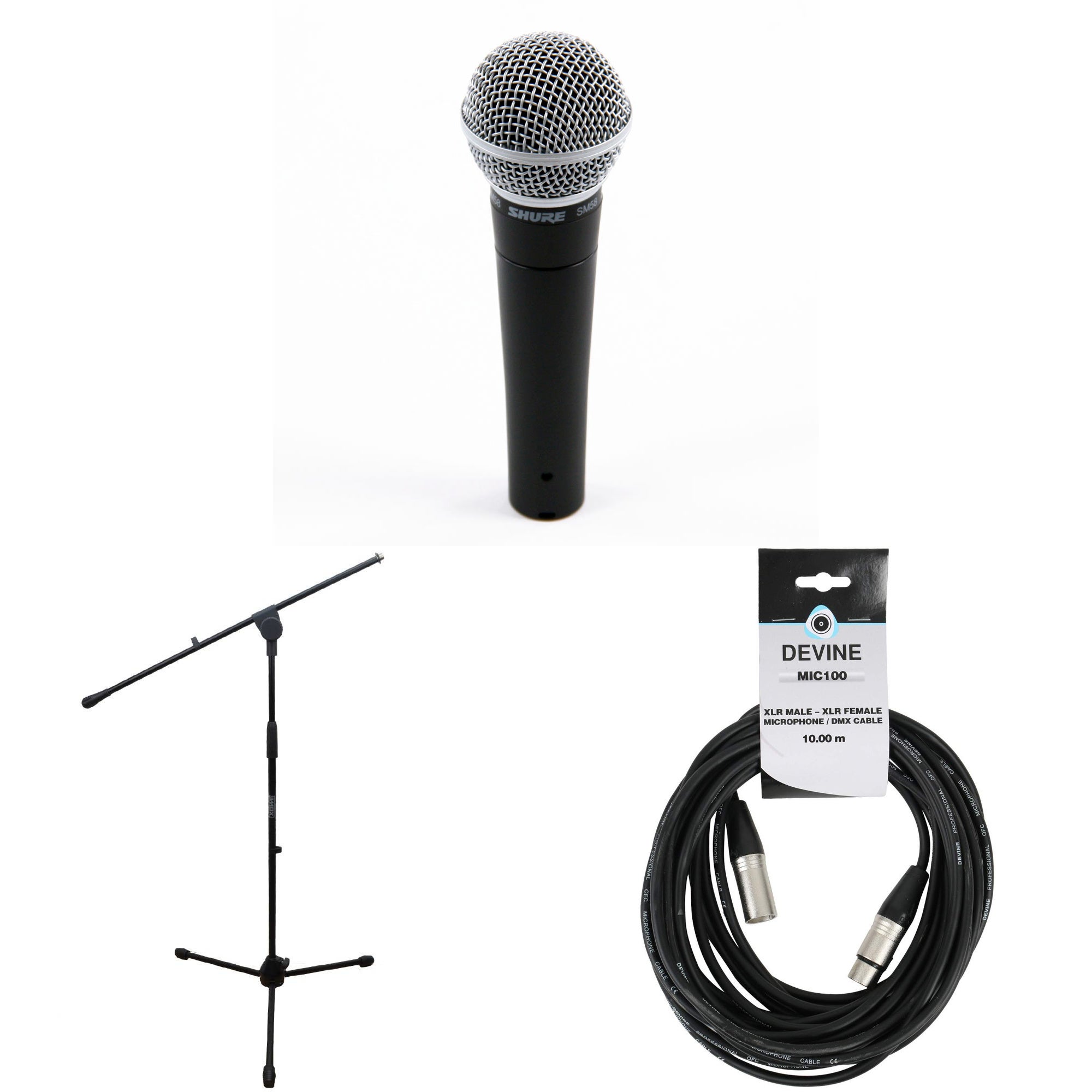 Shure SM58 LCE met statief en kabel
