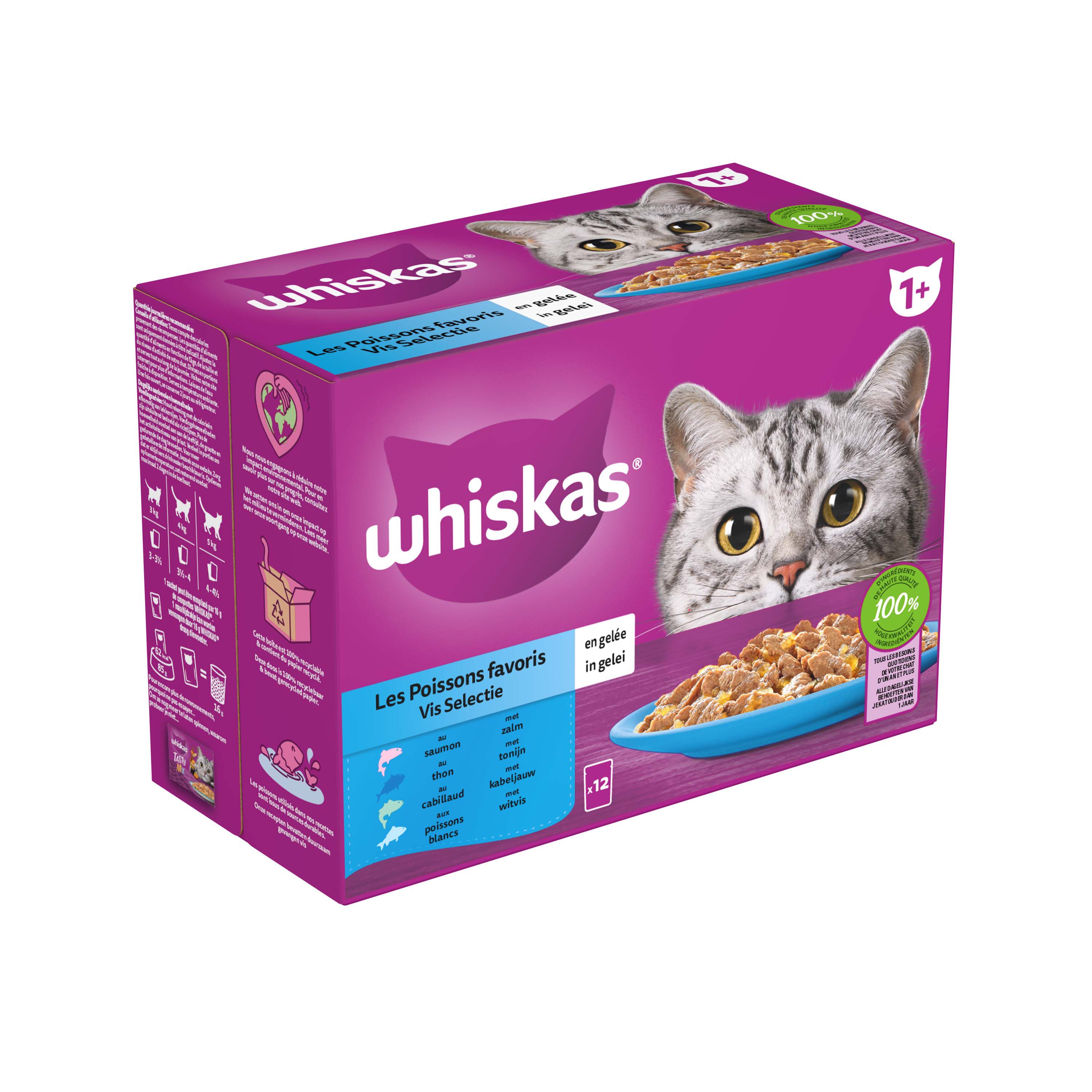 Whiskas  1  Vis Selectie in gelei - Kattenvoer - 12x85 gram - 1020 Gram - gelei