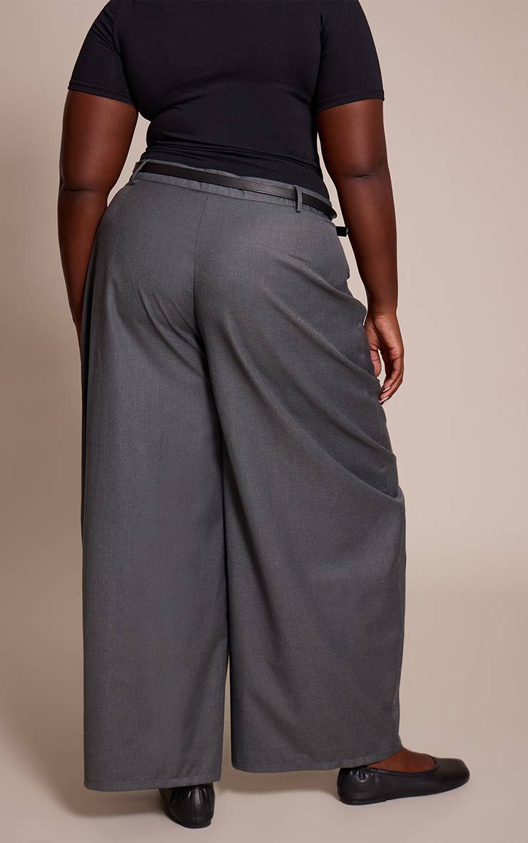 Charcoal Grey Pantalon Large À Ceinture Grande Taille