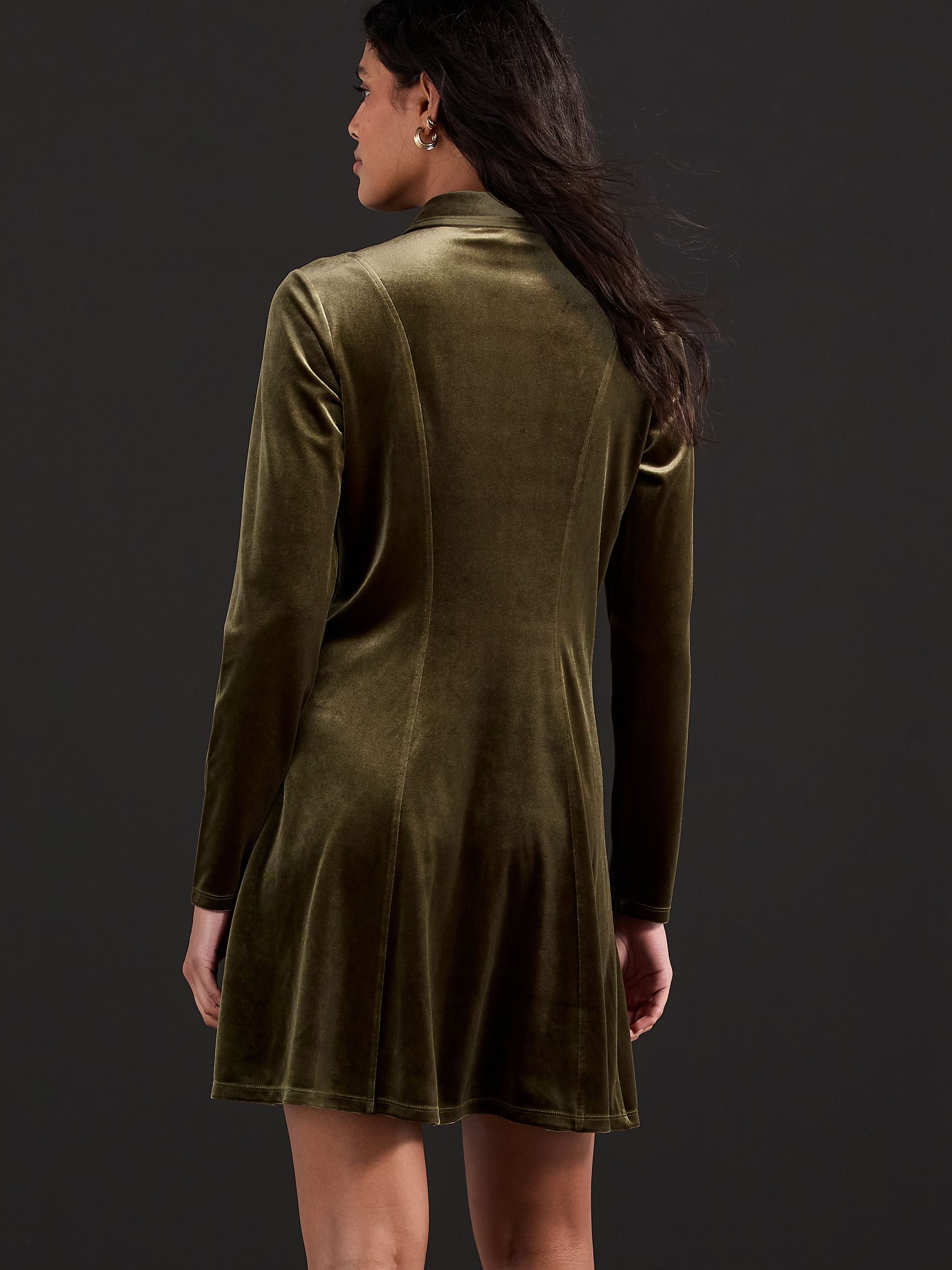 Kakigroen - Velvet Long Sleeve Button Up Long Sleeve Mini Shirt Dress