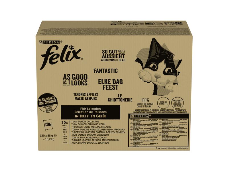 Felix Nassfutter AGAIL Fisch, 120 x 85 g Alleinfutter für ausgewachsene Katzen
