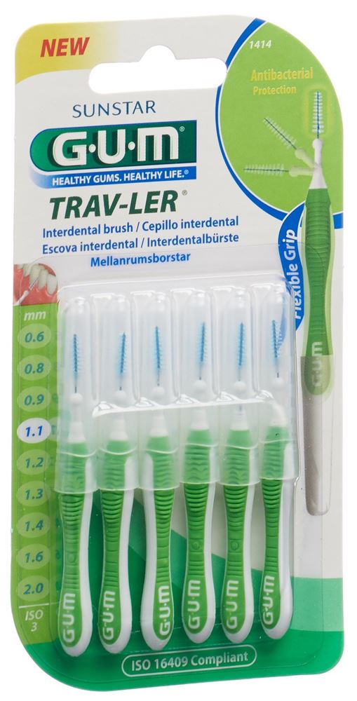 GUM Trav-Ler<br>6 Stück, 1.1mm, ISO 3 conic grün