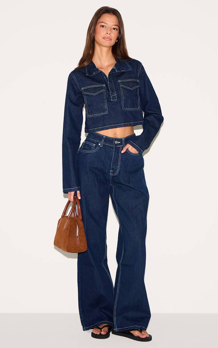 Bleu Indigo Jean Large Slouchy À Coutures Contrastées