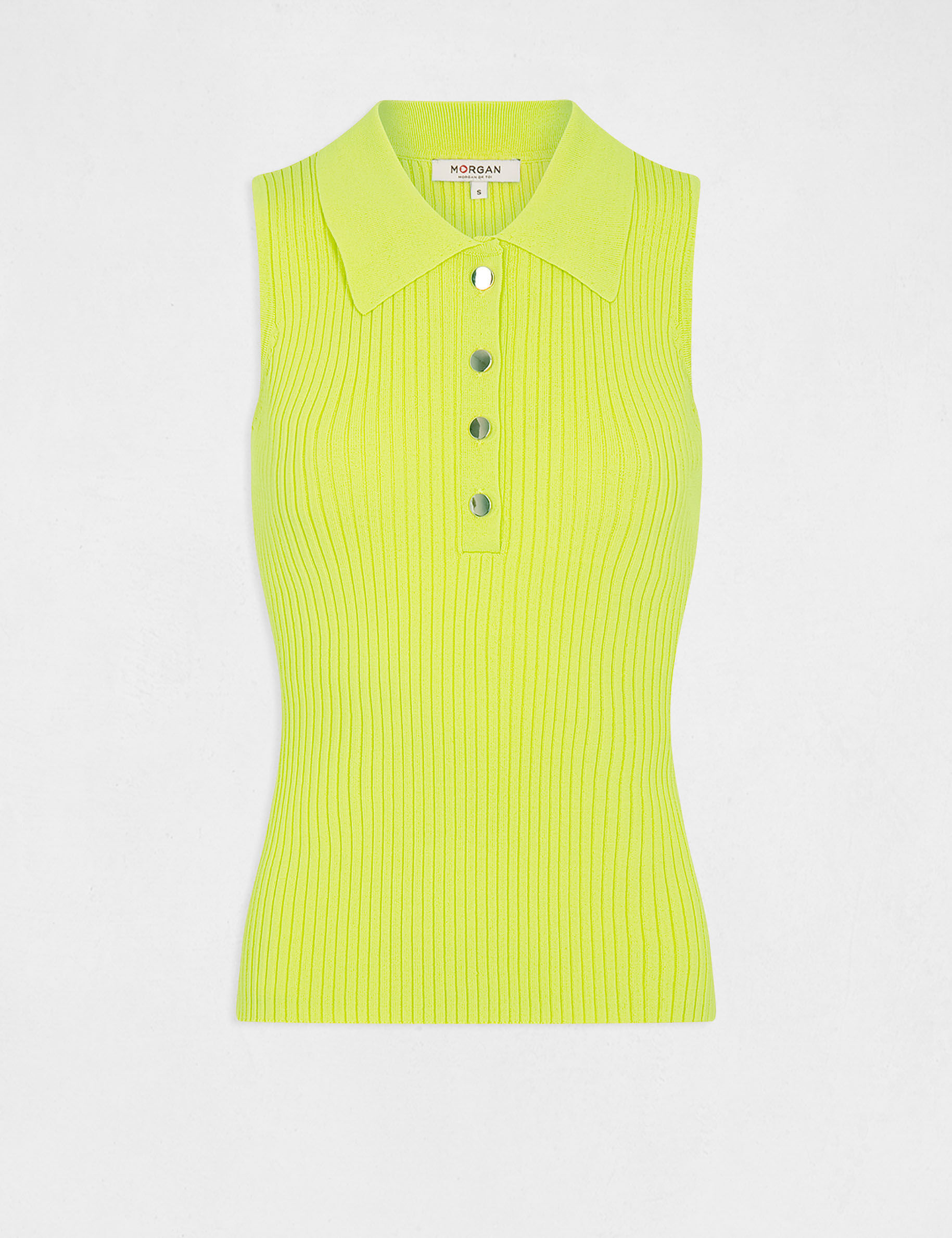 Pull débardeur sans manches col polo anis femme - anis