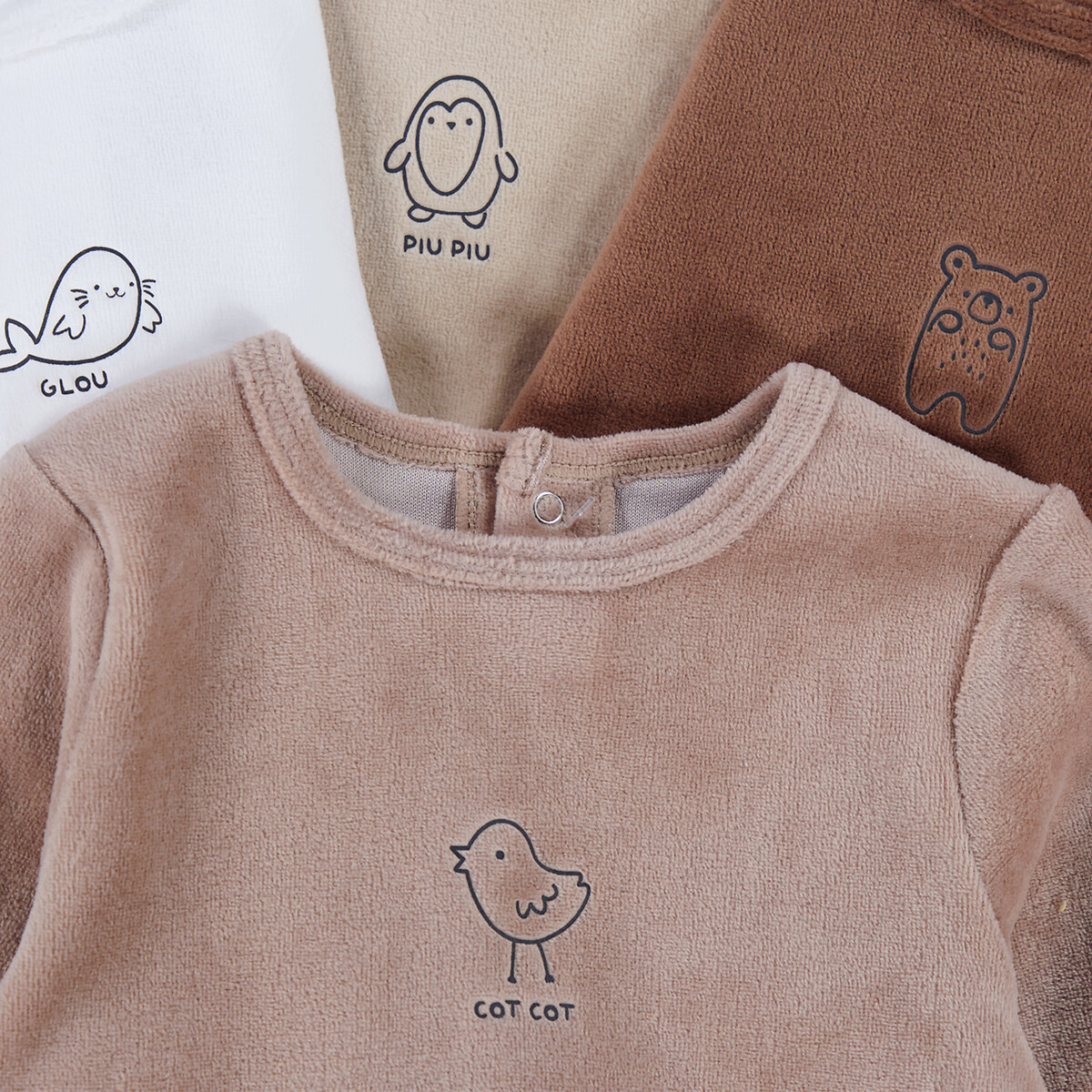COLEÇÃO LA REDOUTE<br>Conjunto de 4 pijamas de veludo com estampa animal