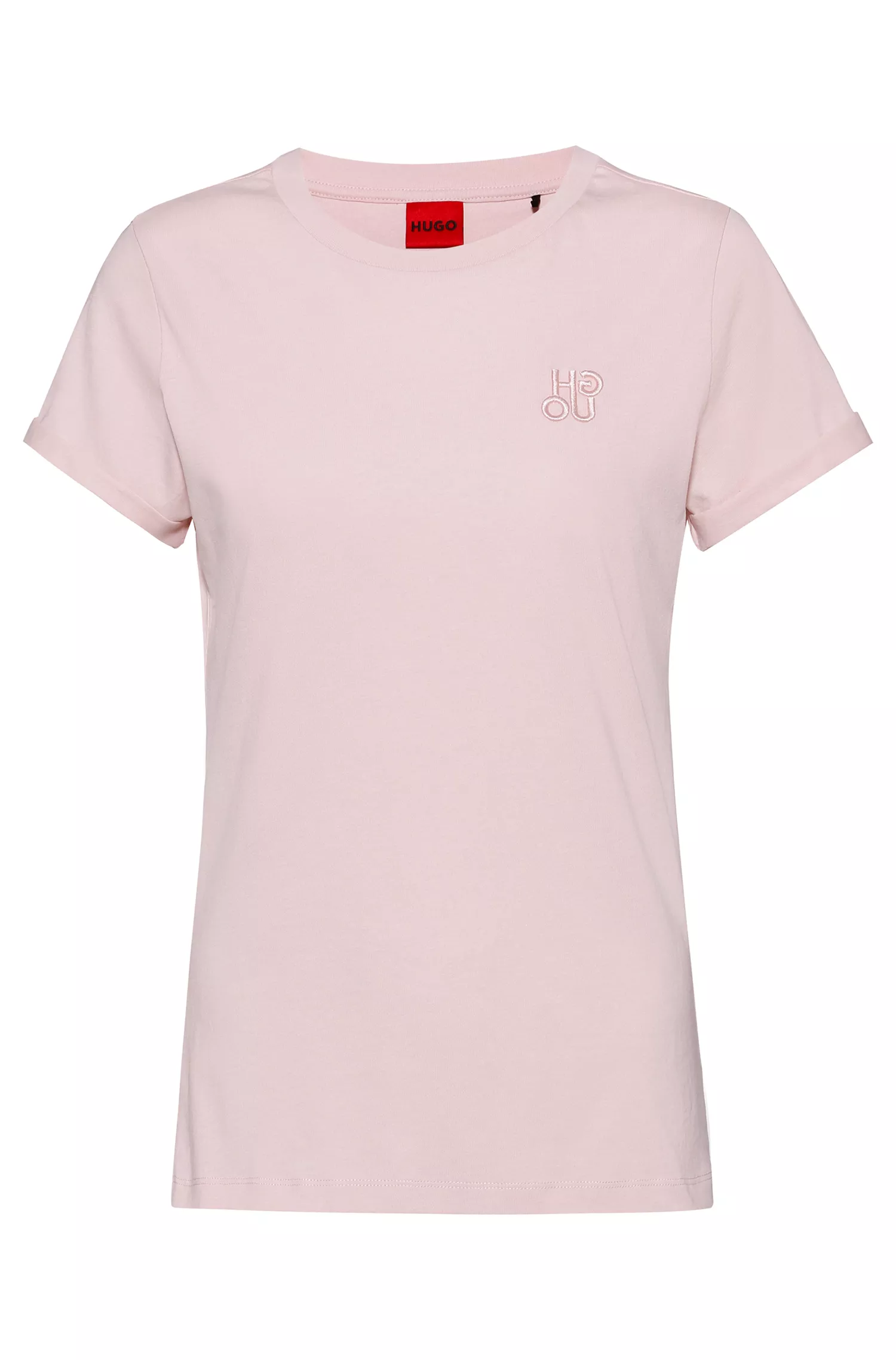Camiseta HUGO vermelha de malha de algodão com modelagem slim e logo sobreposto.