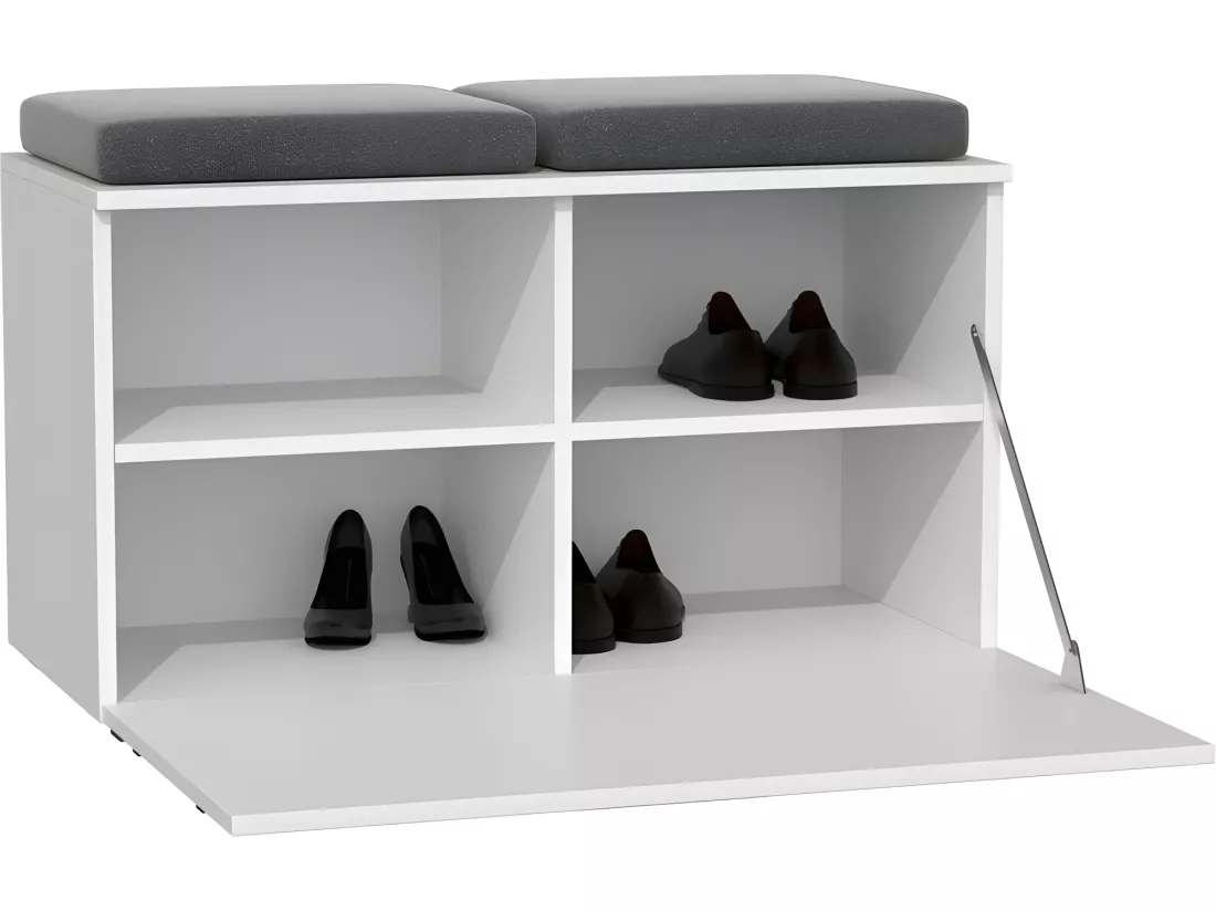 ALMORA | Meuble à chaussures 85x45x35 cm | Banc à chaussures | Hall Entrée | Rangement chaussures | 4 niches + 2 coussins
