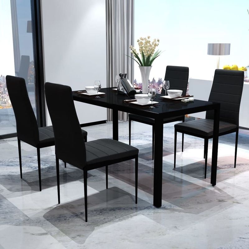 Poco - Eethoek - Zwart - 5-delig - Tafel met 4 Stoelen - Kunstleer