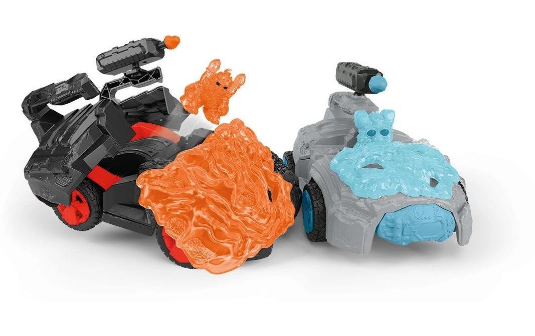 Spielfigurenset Lava-Crashmobil mit Mini CreatureFahrzeug mit Rückziehmotor und schwenkbarer Schusswaffe
